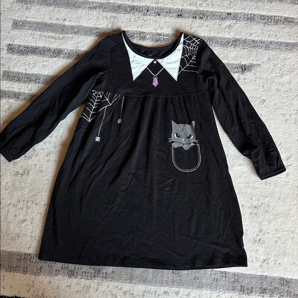 H&M Black Dress with Cat and Spiderweb Design. Sz 5/6 kids